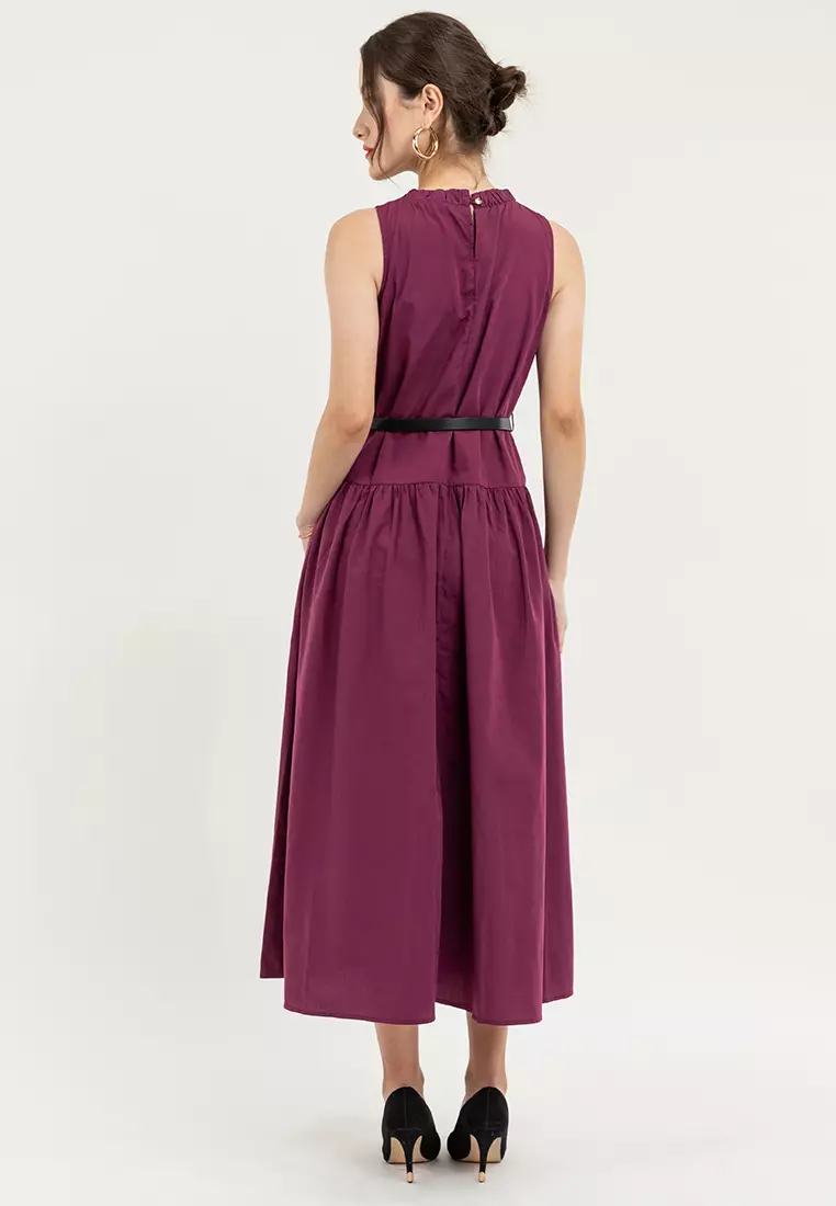 Cherino Shirred Neckline Belted Dress
