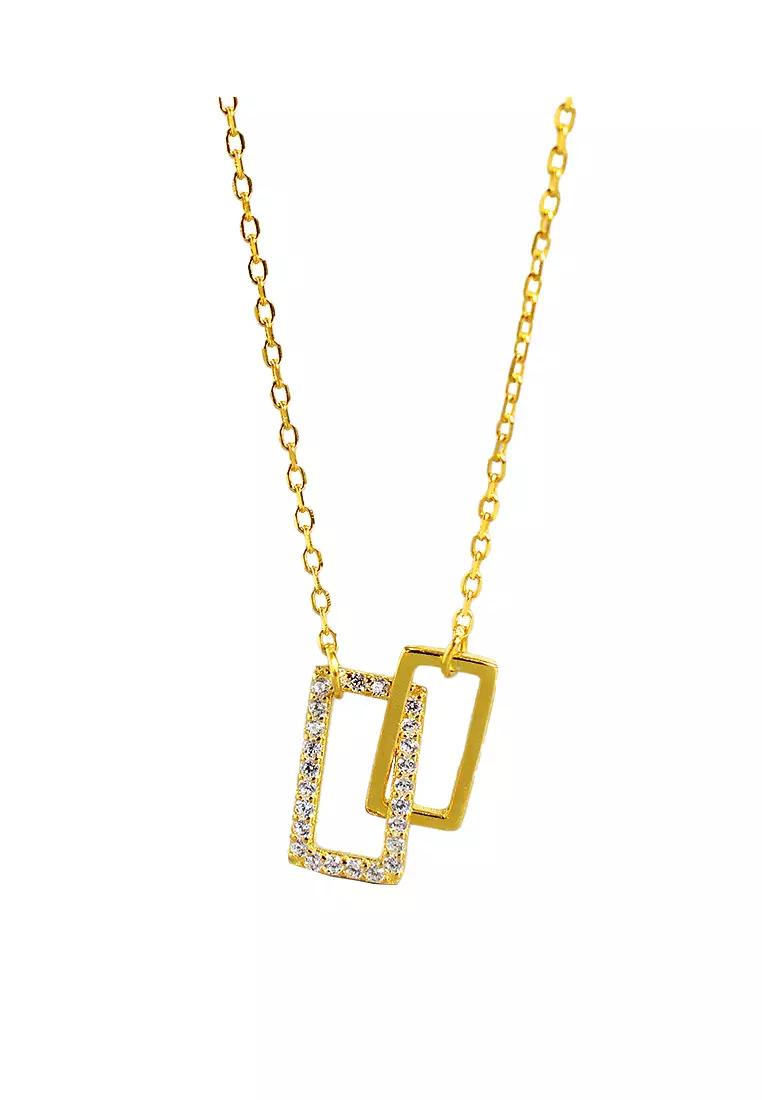 LDR9056 S925 Silver Simple rektanglar halsband_voghion.com