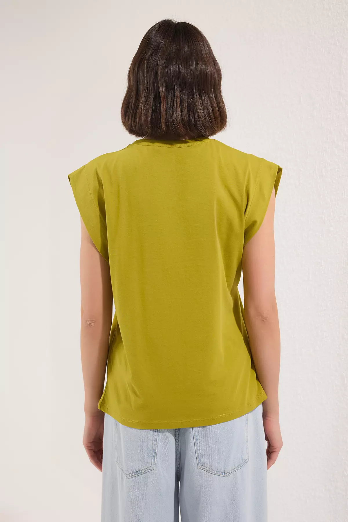 Oil green 100% Cotton Wadding Look Basic Crew Neck Knitted T-Shirt TWOSS20TS0021