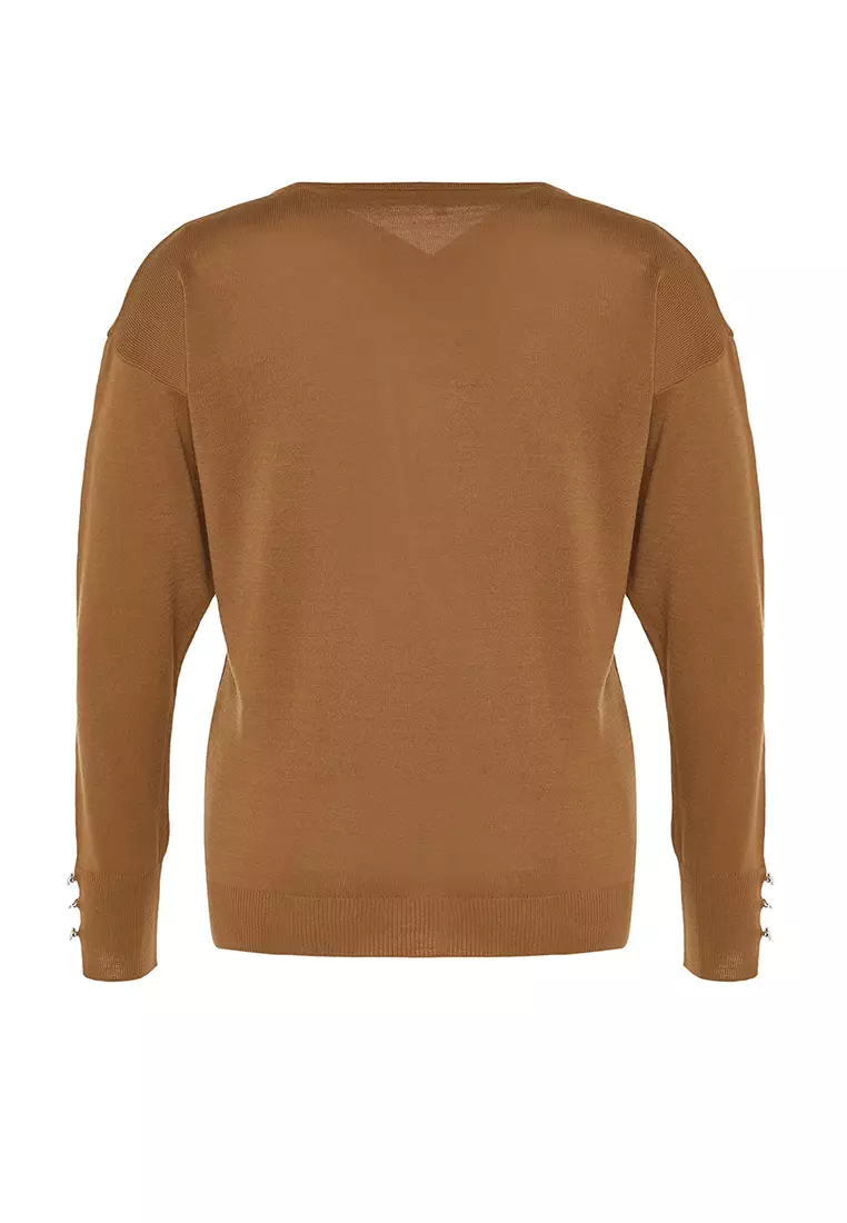 Mink V-Neck Button Detailed Knitwear Sweater Tbbaw23An00043