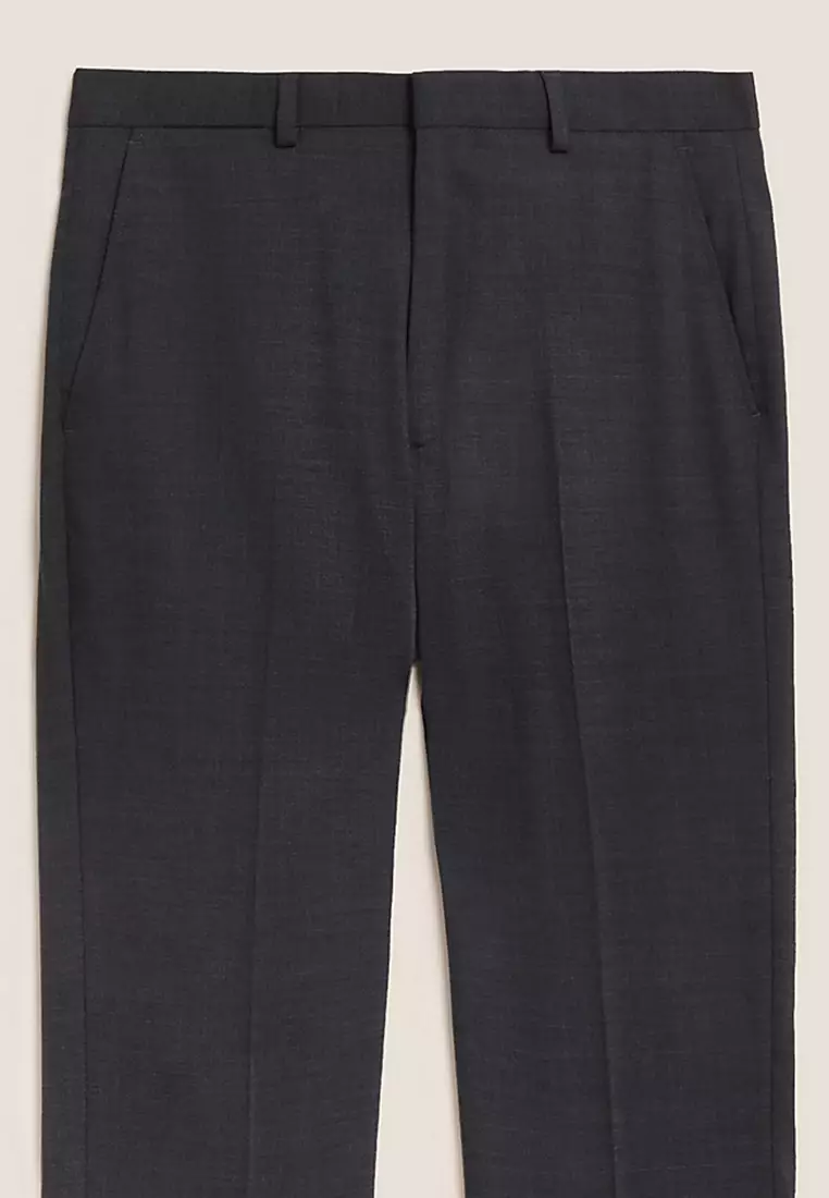 Regular Fit Wool Blend Flat Front Trousers