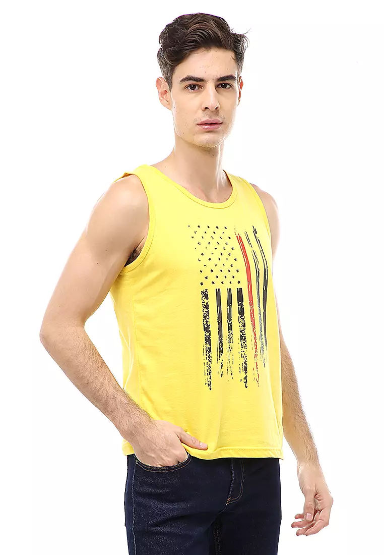 Agies Pakaian Dalam Pria Tank Top Singlet Flag Motive Material Cotton ORIGINAL - Yellow