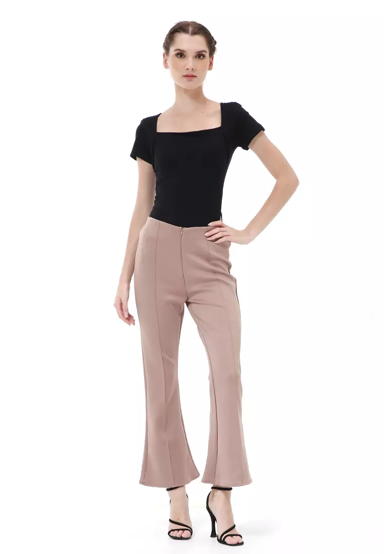 Stella Celana Kerja Wanita Long Pants Cutbray Simple Design Material Scuba ORIGINAL - Mocca