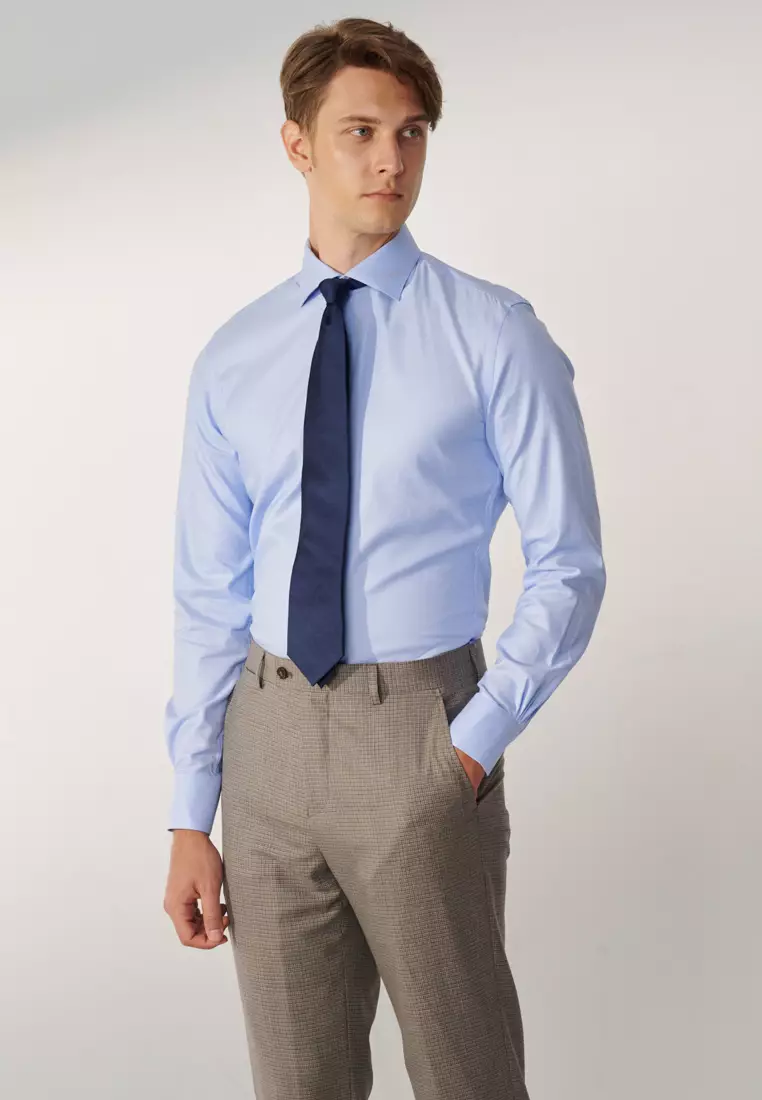Milano Collection Blue Textured Slim Fit Shirt
