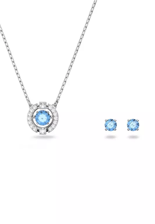 Una Set, Round Cut, Blue, Rhodium Plated