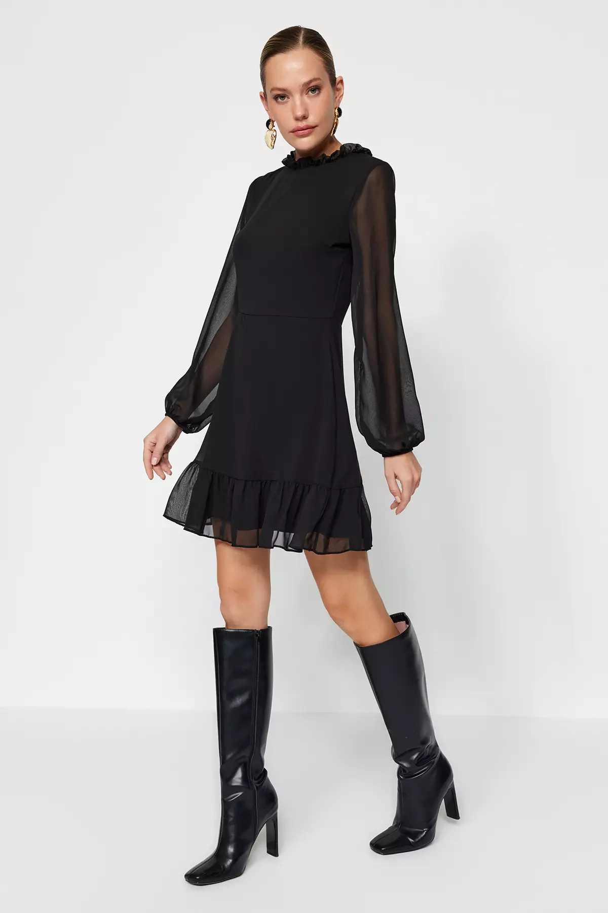 Long Sheer Sleeves Mini Dress