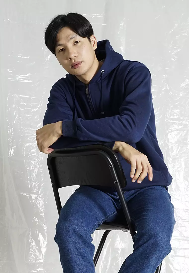 Jaket Polos Hoodie Zipper Sweater Warna Navy