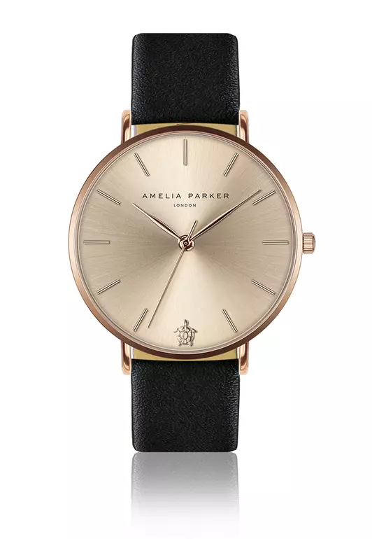 Amelia Parker Gold Sky Black Leather women watch