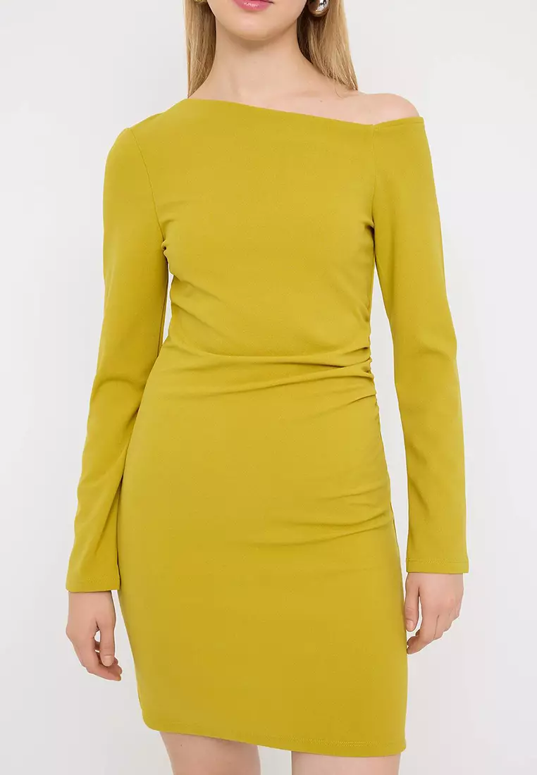 Buy Trendyol Oil Green More Sustainable Gather/Drape Short/Mini Stretchy Knit  Dress 2026 Online | ZALORA