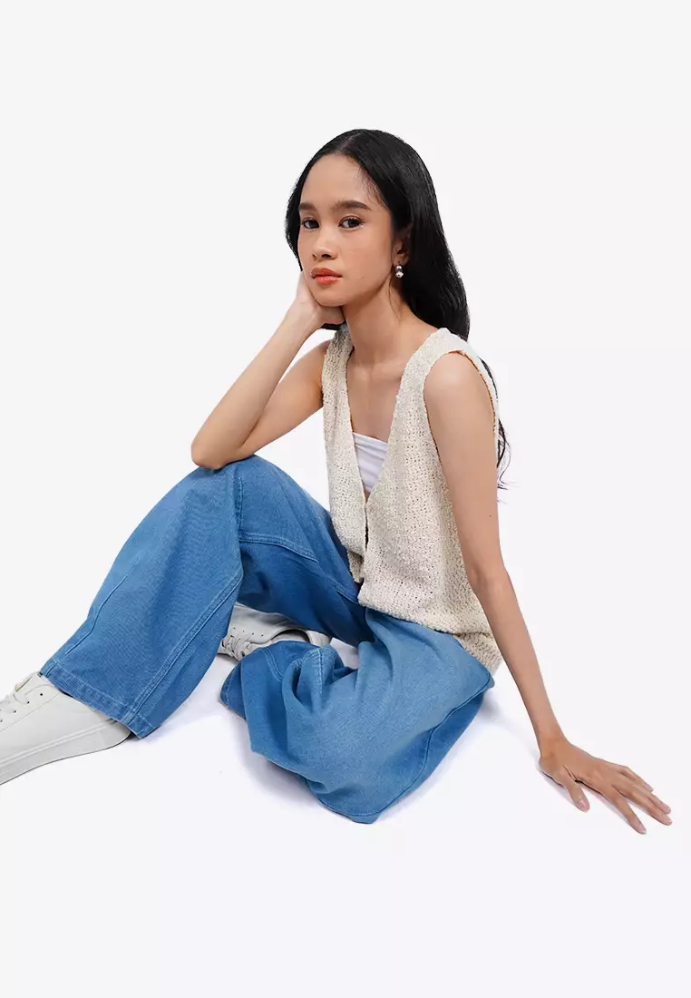 Open Front Textured Knit Vest