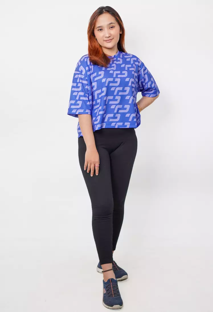 LSB30 baju olahraga wanita crop top oversize fit to xxl big size aerobic zumba poundfit senam biru