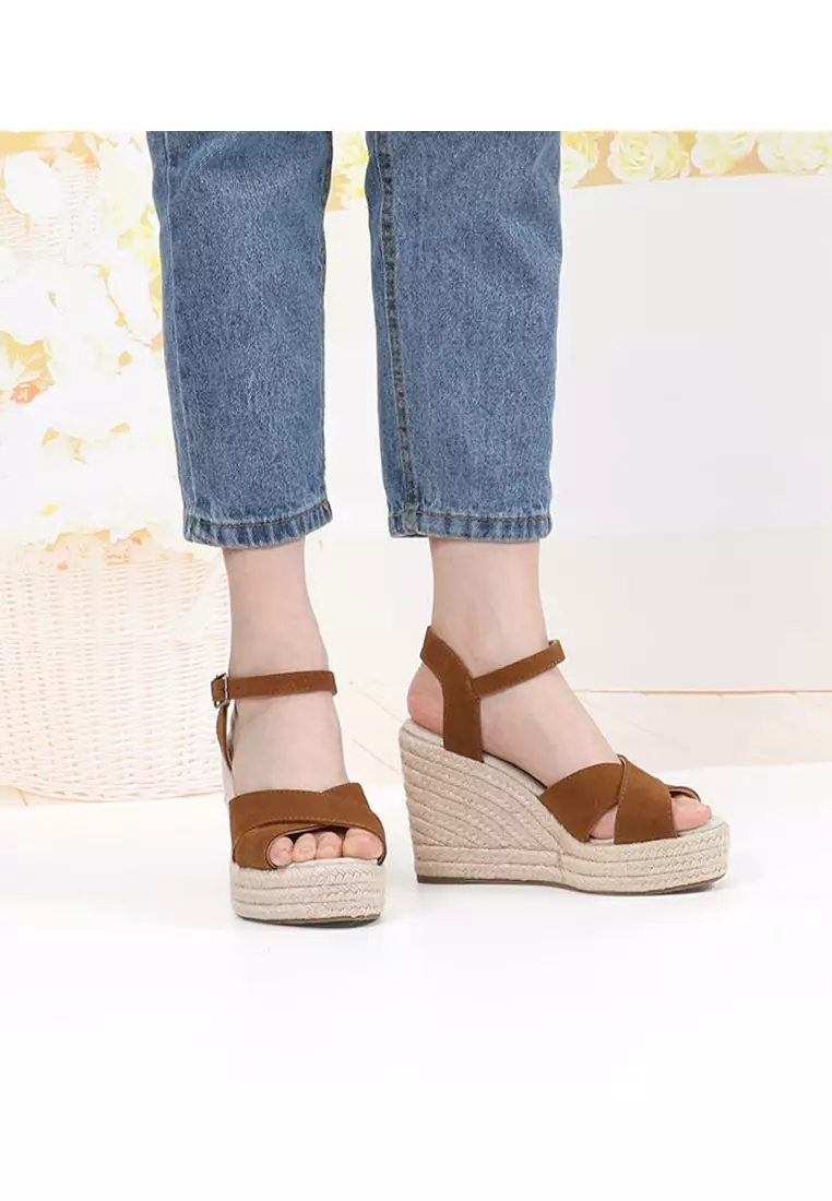 11CM Cow Suede Cross Strap Wedge Sandals HB2024128648