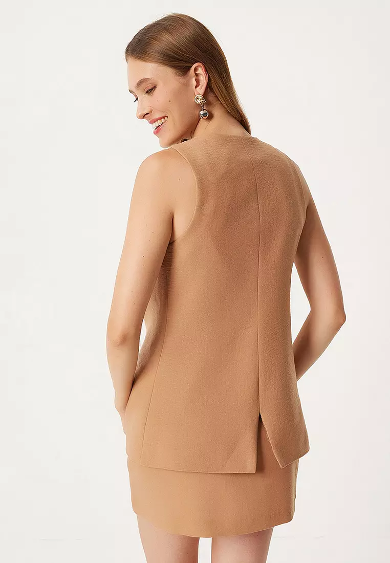 Fleto Pocket Detailed Long Woven Vest