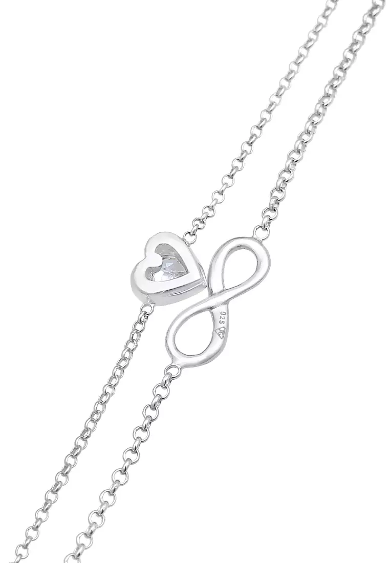 Gelang Perhiasan Perak 925 Wanita Layer Infinity Heart Zirconia Crystal