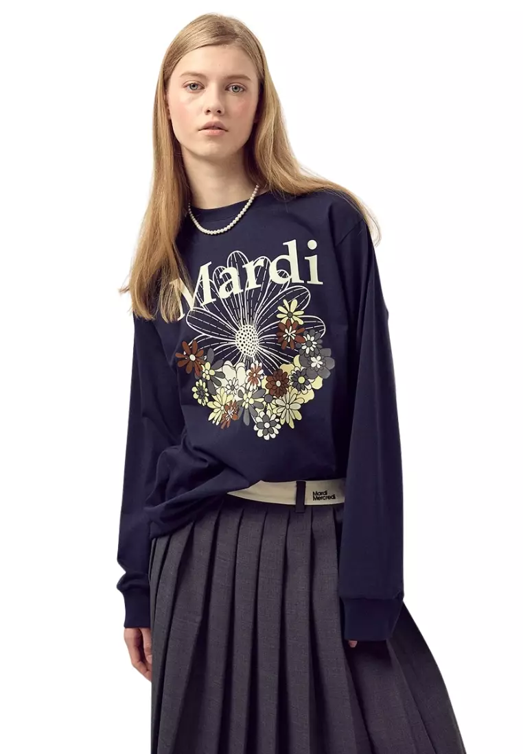 Tshirt Long Sleeve Flowermardi Jardin - Navy Ivory