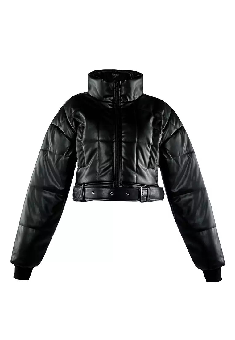 Jaket Puffer Berikat Hitam Dipotong