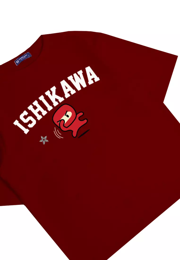 MTN10 kaos oversize tebal scuba anime komik kartun ishikawa ninja shurikan maroon