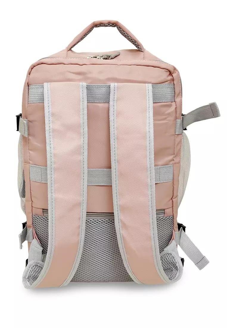 Afra Tas Ransel Wanita Motif Polos Casual Backpack Multifunction Large Compartment Material Nylon ORIGINAL - Pink