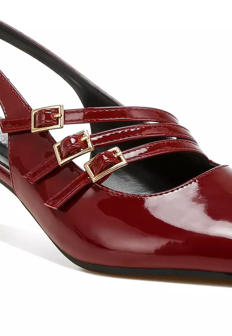 Sandal Slingback Tali Tiga Warna Burgundy