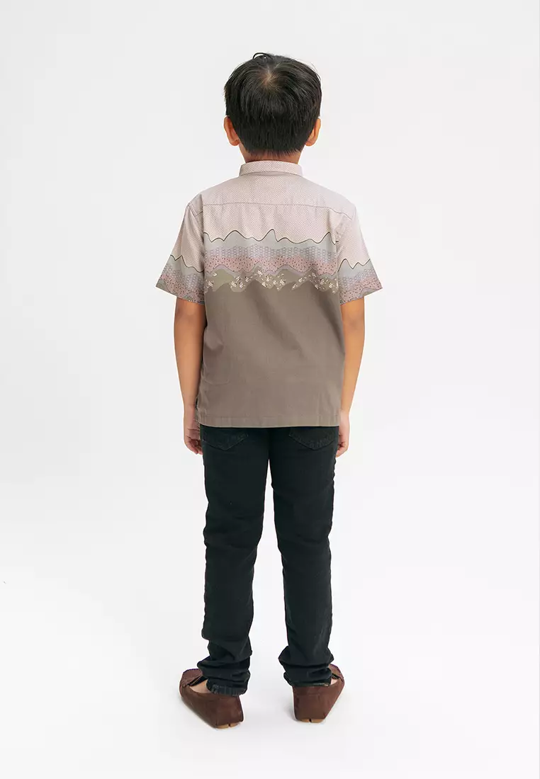 MANZONE - Shams SS Junior - Kemeja Koko Shanghai Anak Lengan Pendek - Beige