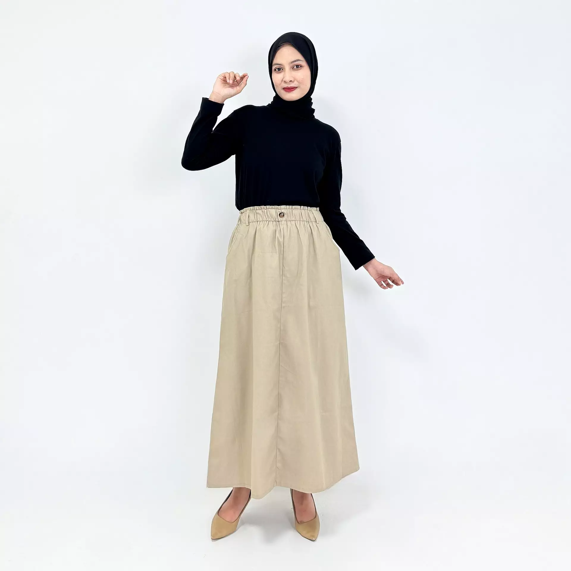 Tita Basic Skirt | Rok Panjang Twill Basic | Coklat Abu