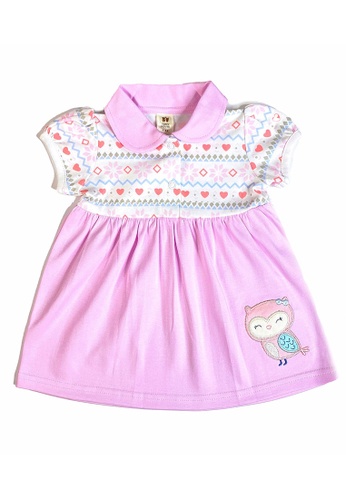 Toffyhouse pink and purple Toffyhouse Sweet Owl cotton dress A2825KACF74DF3GS_1