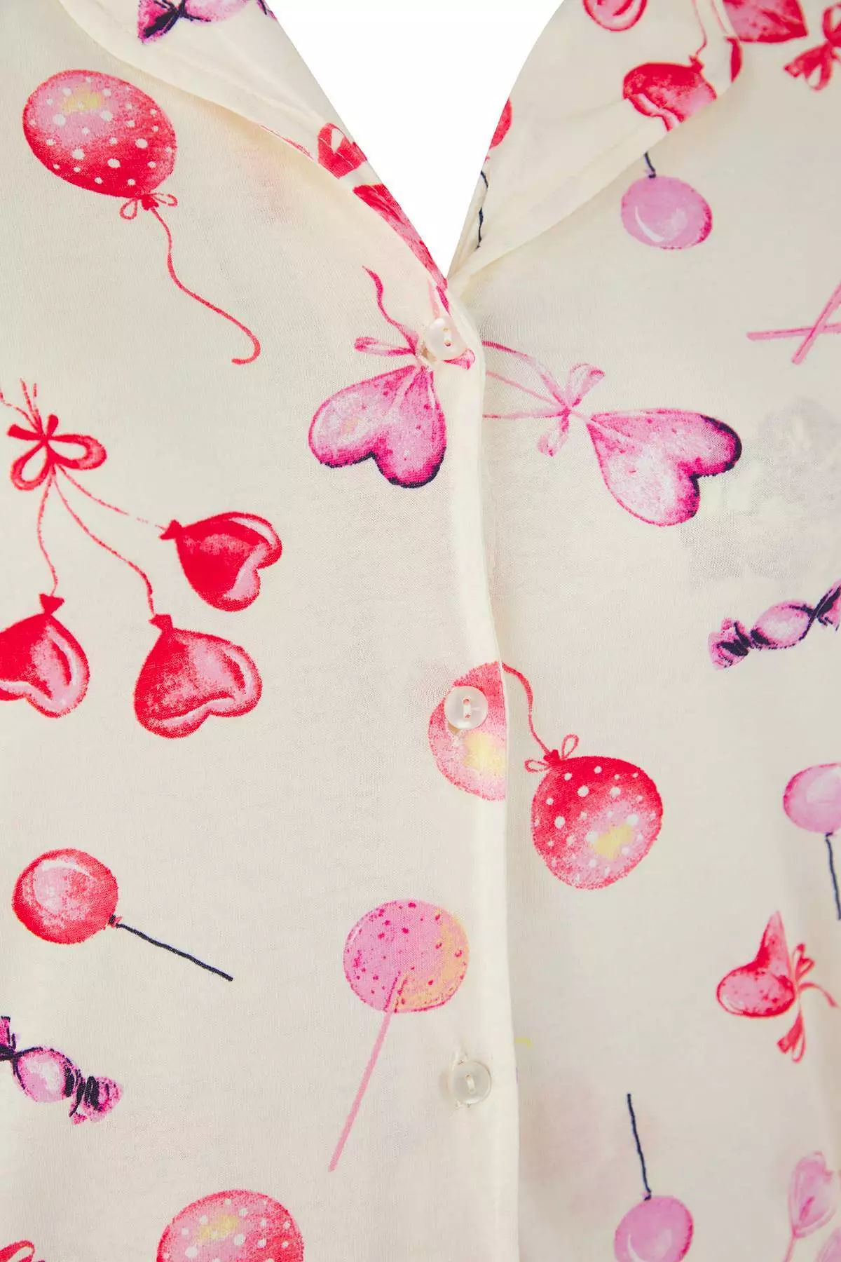 Ecru 100% Cotton Heart Patterned Shirt-Pants Knitted Pajama Set Tbbaw26Ai00017