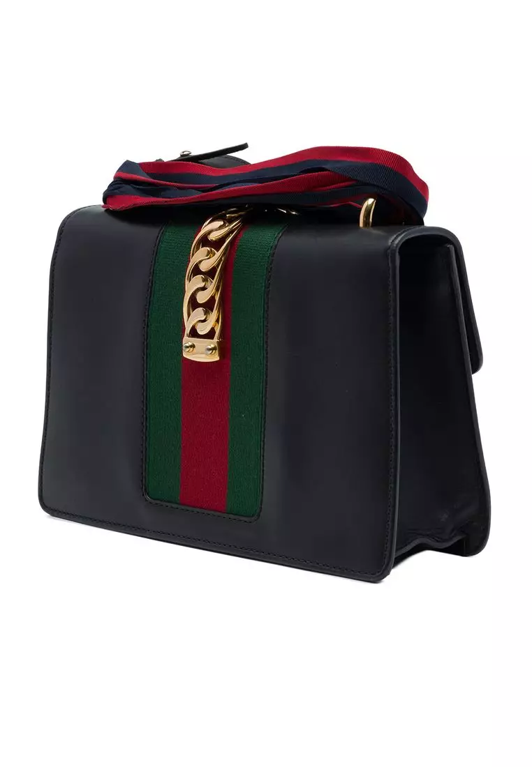 Pre-Loved Gucci Small Calfskin Web Sylvie Satchel