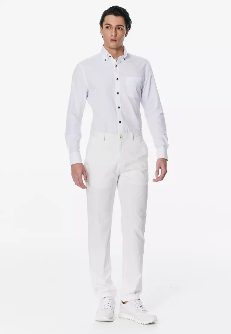 White Side-seam Slim Fit Stretch Chinos