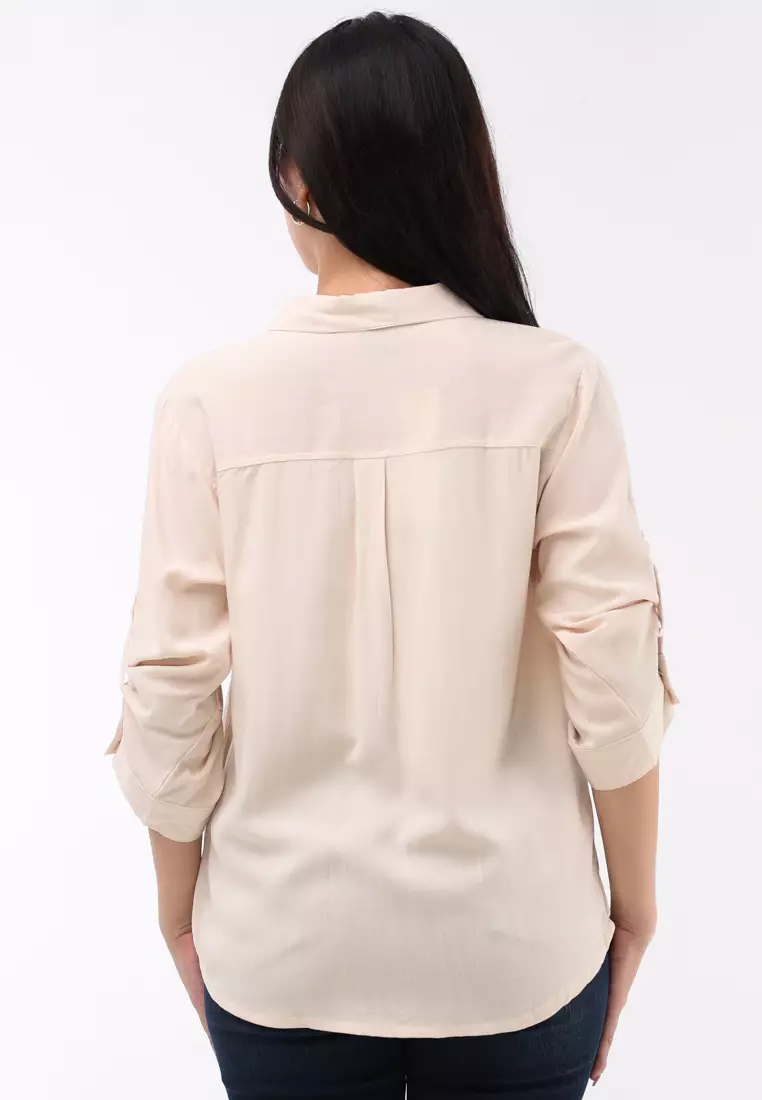 Woven Plain Soft Linen 3/4 Blouse