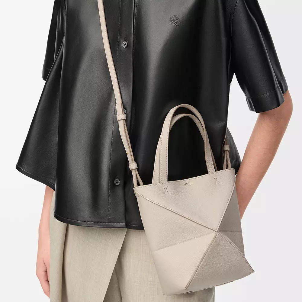 Mini Puzzle Fold Tote In Soft Grained Calfskin Light Ghost