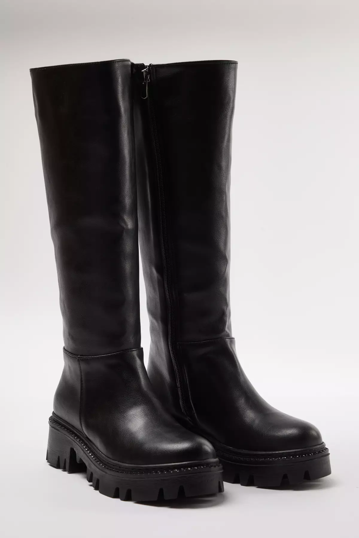 Black Thick Soled Women's Zippered Boots Takaw25Cz00005