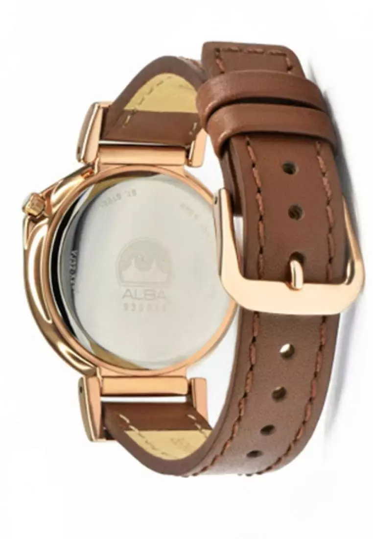 Jam Tangan Wanita Alba Original  AG8K16 Strap Brown Leather Silver Dial