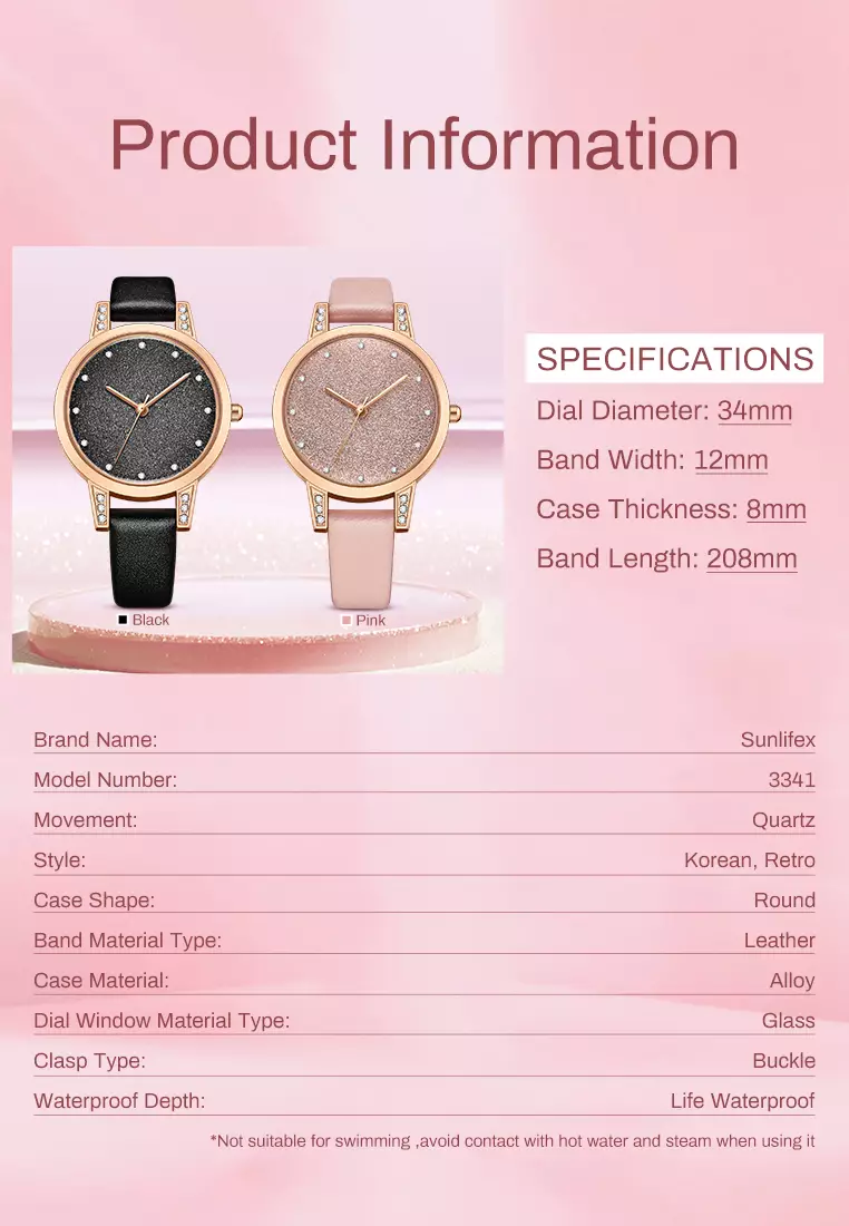 Jam Tangan Wanita Original Korea Mode Tali Kulit Jam Tangan Cewek SL3341 pink