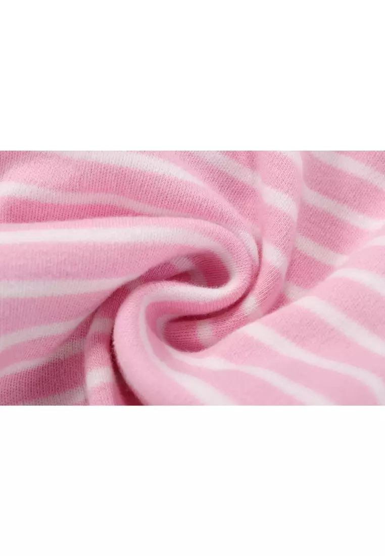 Baby Girl Romper Pink Stripes w Embroidered Little Mouse