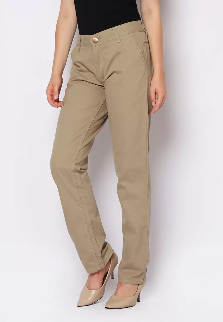 Twill Celana Panjang Wanita Slim Fit Cheerful Khaki 222507