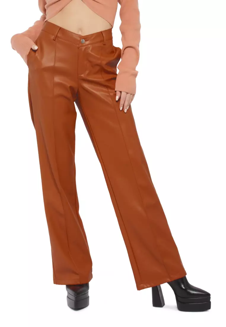 Red leather flare on sale pants