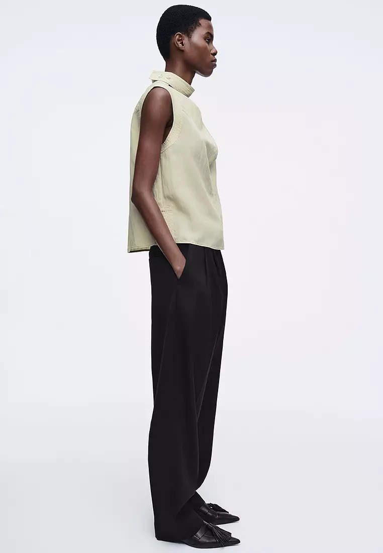 Sleeveless Utility-Style Blouse