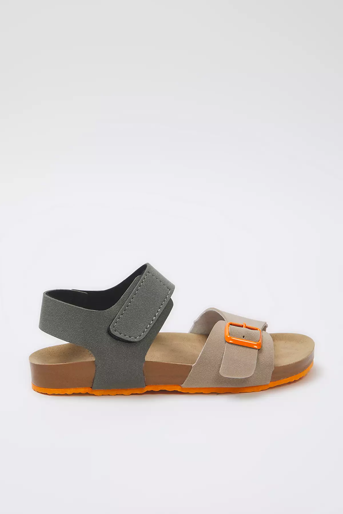 Beige Nubuck Color-Block Velcro Strap Unisex Small Children Kids Sandals Takss25Sd00057