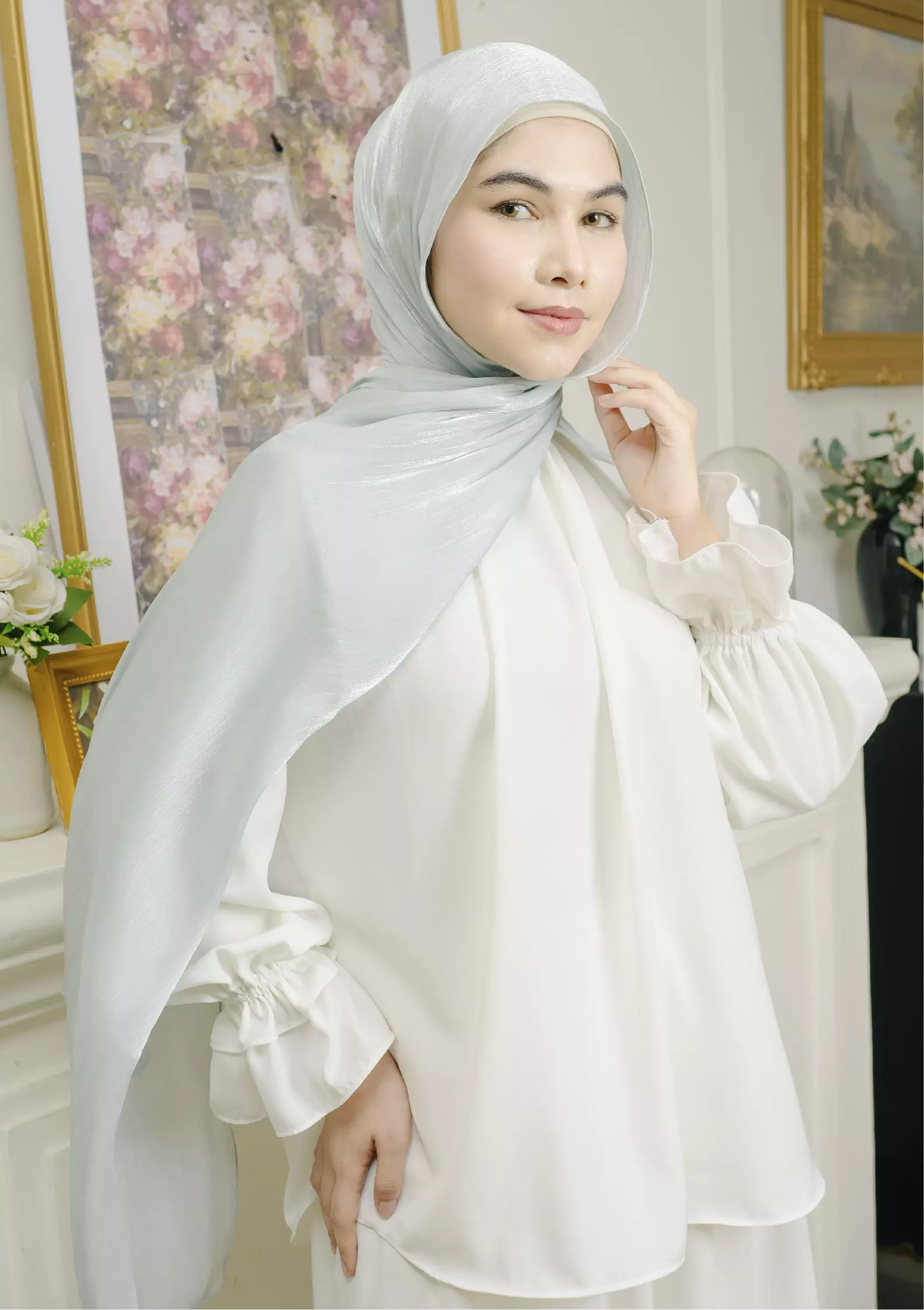 Yora Silk Shawl Ice Blue
