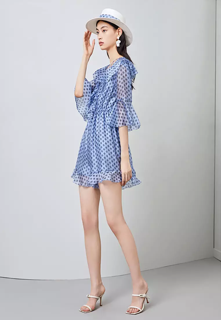 Polka Dot V-Neck Ruffle Top