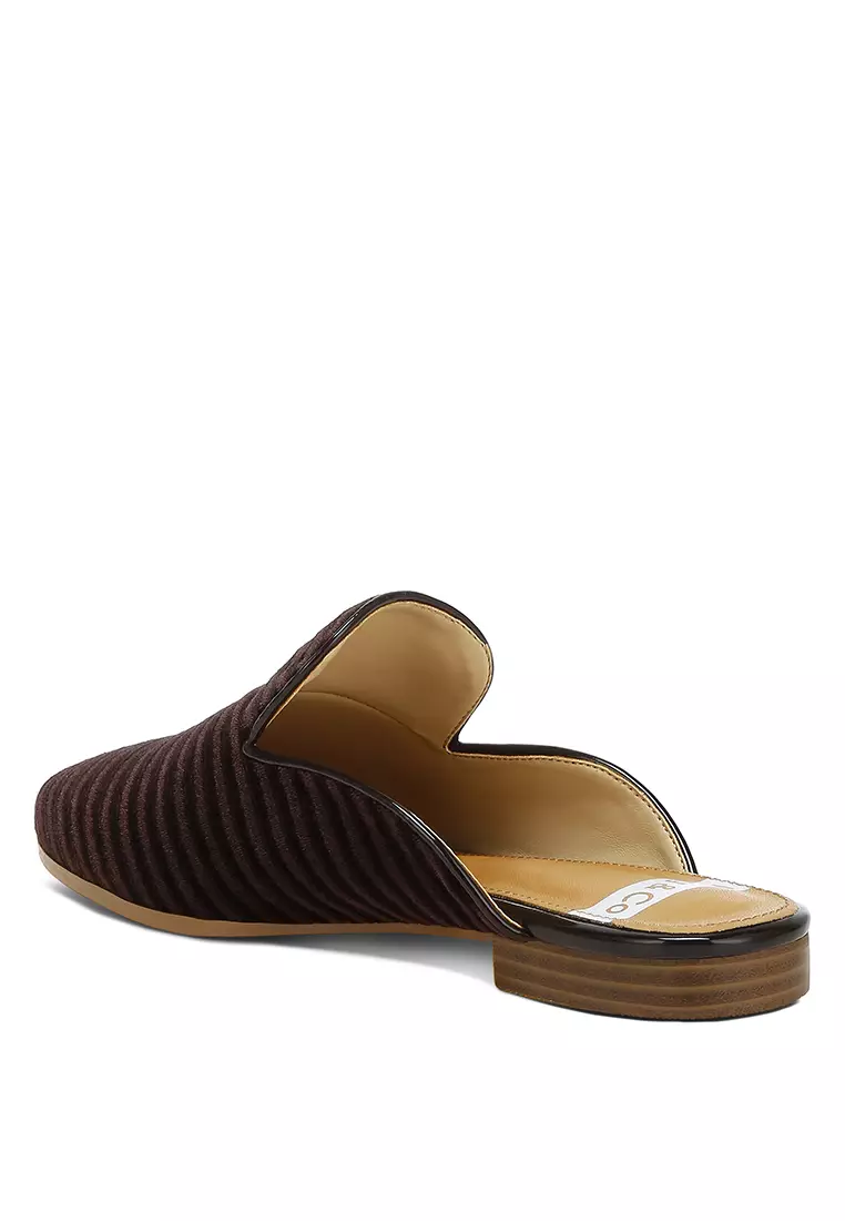 Velvet Textured Slip On Mules in Brown