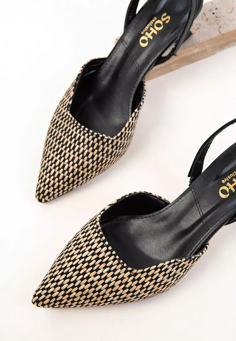 Black-Beige Women's Classic Heeled Shoes 20650