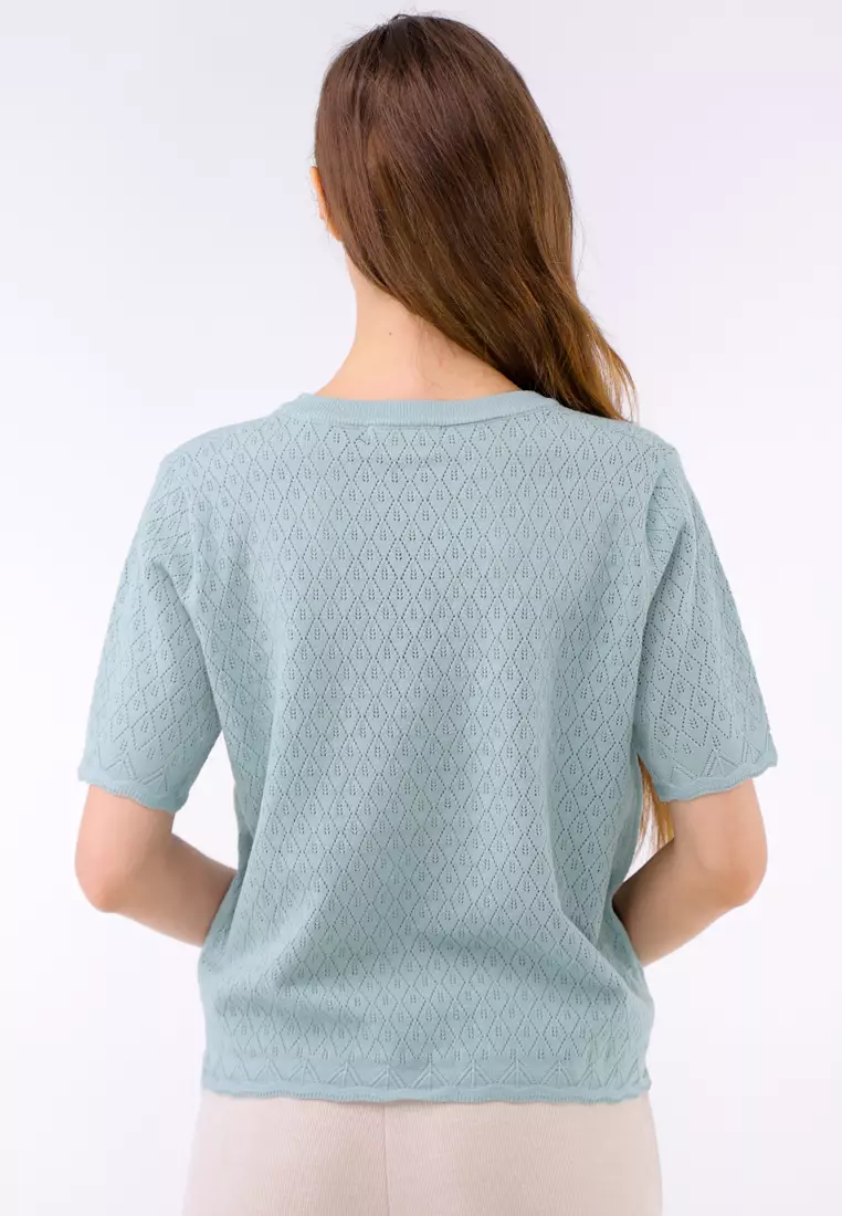 Textured Knitted Short Sleeve Blouse