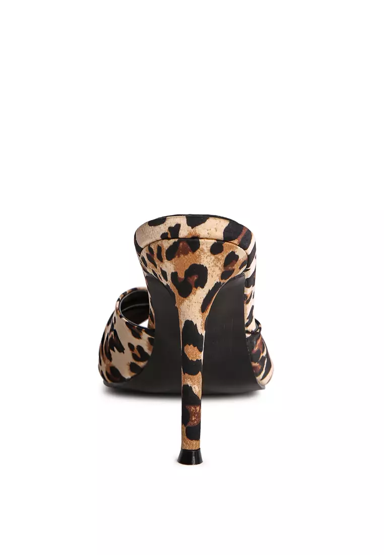 Leopard Print Satin Knot High Heeled Sandals