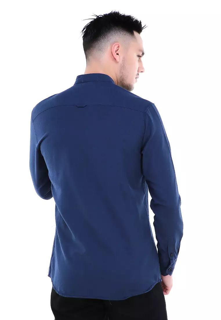 Dwan Atasan Kemeja Pria Premium Casual Formal Longsleeve Shirt Material Cotton ORIGINAL - Navy