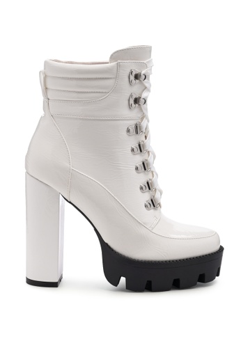 London Rag white High Block Heeled Cushion Collared Lace-Up Boot in White E8854SH83DED25GS_1