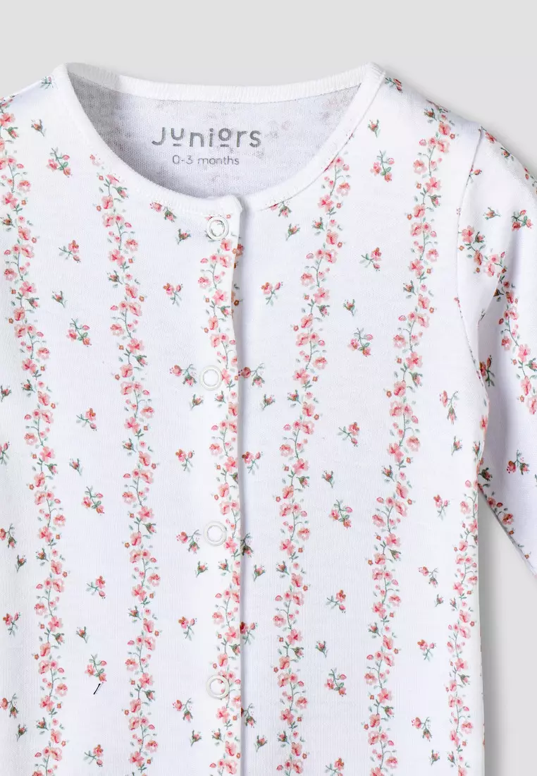 Babyshop Juniors Cotton Round Neck Long Sleeves Sleepsuit With Floral Print