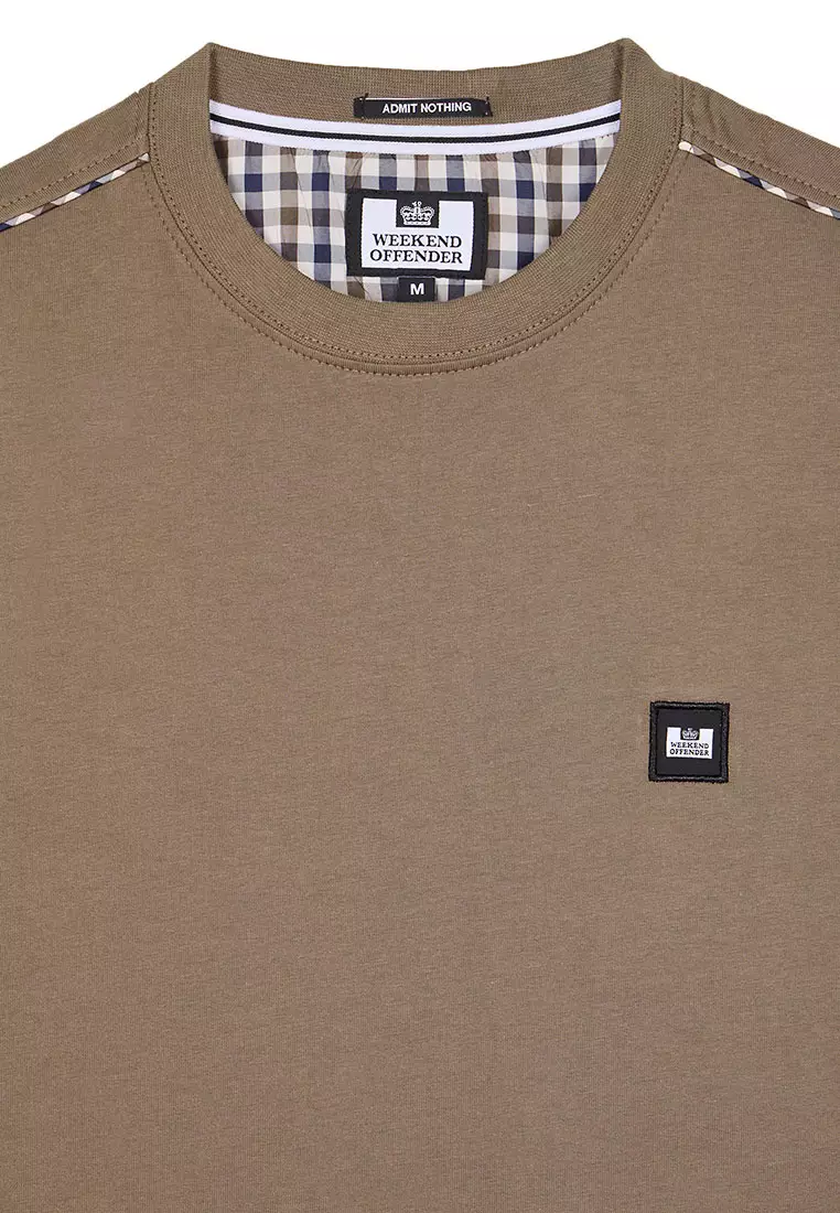 MENS TOBACCO MANUEL TEE WITH MID HOUSE CHECK PIPING
