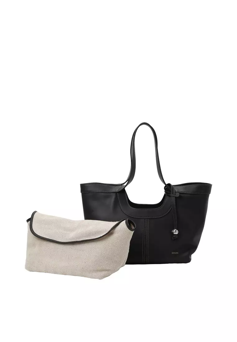 Scoop Top Basket Tote Bag - Black